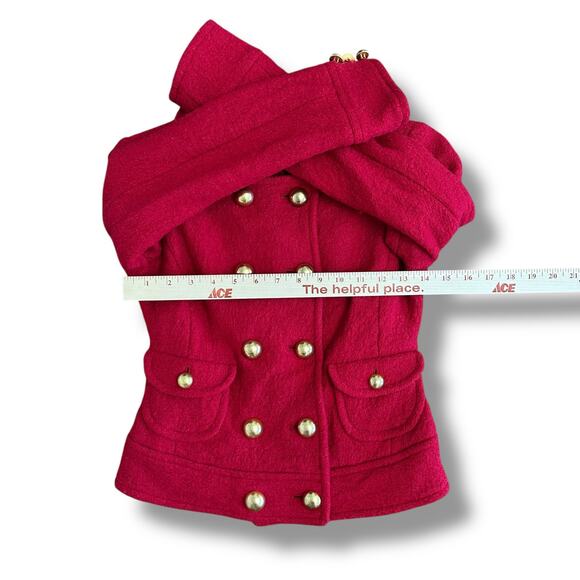 Y2K Forever 21 Red Military Jacket Small Wool Blend Cropped Blazer Gold Buttons - Picture 3 of 8